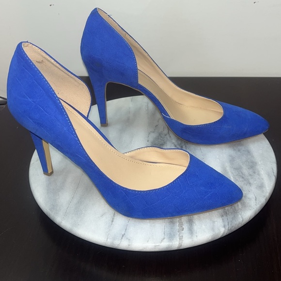BCBGeneration pointy toe d'Orsay pumps textured suede Sz  8.5 in blue - Picture 3 of 11
